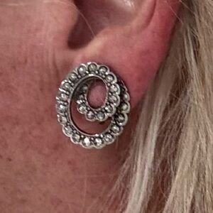 Vintage AVON silver Marcasite clip on swirl earrings